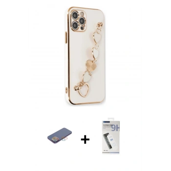 MARSİLYAN™- iPhone 12 Pro Kılıf Nova Işık Prime - Şeffaf Uv Polymer Nano Ekran Koruyucu + Renkli Kamera Lens Koruma Cam - PE