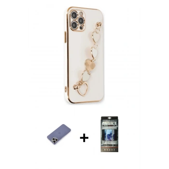 MARSİLYAN™- iPhone 12 Pro Kılıf Nova Işık Prime - Siyah 34D Hayalet Izgaralı Cam + Metal Kamera Lens Koruma Cam - GD