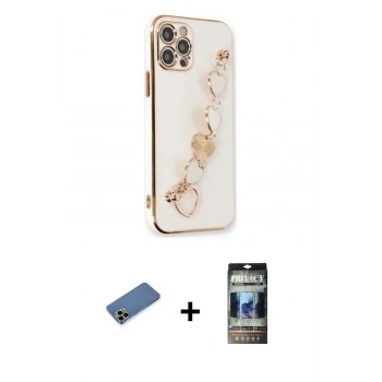 MARSİLYAN™- iPhone 12 Pro Kılıf Nova Işık Prime - Siyah 34D Hayalet Izgaralı Cam + Shine Kamera Lens Koruma Cam - GD