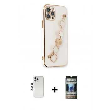 MARSİLYAN™- iPhone 12 Pro Kılıf Nova Işık Prime - Siyah 34D Hayalet Izgaralı Cam + Shine Kamera Lens - GS