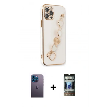 MARSİLYAN™- iPhone 12 Pro Kılıf Nova Işık Prime - Siyah 34D Hayalet Izgaralı Cam + Neon Fosforlu Kamera Lens - MI