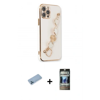 MARSİLYAN™- iPhone 12 Pro Kılıf Nova Işık Prime - Siyah 34D Hayalet Izgaralı Cam + Shine Kamera Lens Koruma Cam - MI