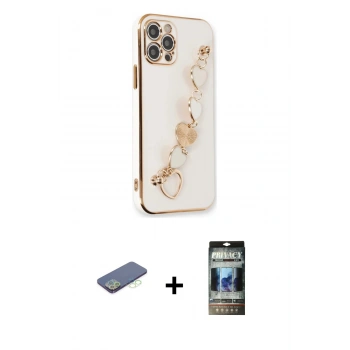 MARSİLYAN™- iPhone 12 Pro Kılıf Nova Işık Prime - Siyah 34D Hayalet Izgaralı Cam + Renkli Kamera Lens Koruma Cam - YL
