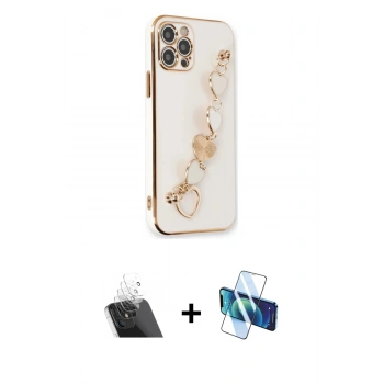 MARSİLYAN™- iPhone 12 Pro Kılıf Nova Işık Prime - Siyah 3D Antistatik Cam Ekran Koruyucu + Kamera Lens Koruma Cam - SF