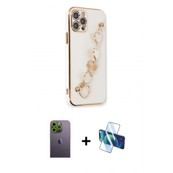 MARSİLYAN™- iPhone 12 Pro Kılıf Nova Işık Prime - Siyah 3D Antistatik Cam Ekran Koruyucu + Neon Fosforlu Kamera Lens - YL