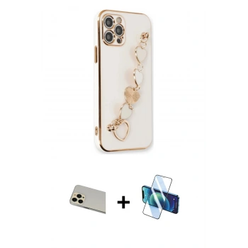 MARSİLYAN™- iPhone 12 Pro Kılıf Nova Işık Prime - Siyah 3D Antistatik Cam Ekran Koruyucu + Rainbow Kamera Lens Koruma Cam - GD