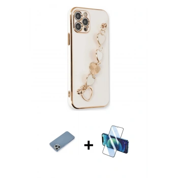 MARSİLYAN™- iPhone 12 Pro Kılıf Nova Işık Prime - Siyah 3D Antistatik Cam Ekran Koruyucu + Shine Kamera Lens Koruma Cam - GS