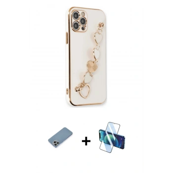 MARSİLYAN™- iPhone 12 Pro Kılıf Nova Işık Prime - Siyah 3D Antistatik Cam Ekran Koruyucu + Shine Kamera Lens Koruma Cam - GI