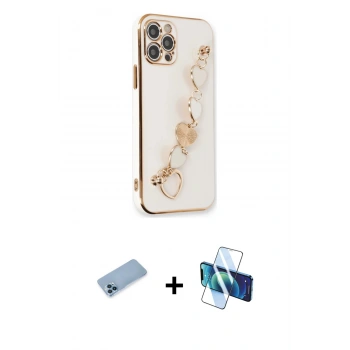 MARSİLYAN™- iPhone 12 Pro Kılıf Nova Işık Prime - Siyah 3D Antistatik Cam Ekran Koruyucu + Shine Kamera Lens Koruma Cam - MI