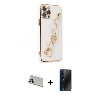 MARSİLYAN™- iPhone 12 Pro Kılıf Nova Işık Prime - Siyah 3D Antistatik Hayalet Cam Ekran Koruyucu + Rainbow Kamera Lens Koruma Cam - GD
