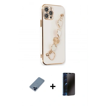 MARSİLYAN™- iPhone 12 Pro Kılıf Nova Işık Prime - Siyah 3D Antistatik Hayalet Cam Ekran Koruyucu + Metal Kamera Lens Koruma Cam - MI