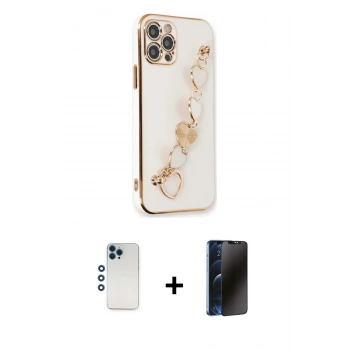 MARSİLYAN™- iPhone 12 Pro Kılıf Nova Işık Prime - Siyah 3D Antistatik Hayalet Cam Ekran Koruyucu + Shine Kamera Lens - MI