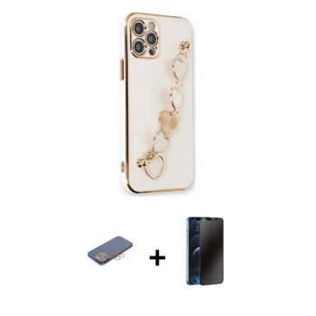 MARSİLYAN™- iPhone 12 Pro Kılıf Nova Işık Prime - Siyah 3D Antistatik Hayalet Cam Ekran Koruyucu + Renkli Kamera Lens Koruma Cam - PE