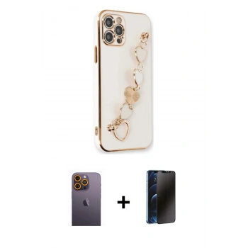 MARSİLYAN™- iPhone 12 Pro Kılıf Nova Işık Prime - Siyah 3D Antistatik Hayalet Cam Ekran Koruyucu + Neon Fosforlu Kamera Lens - SI