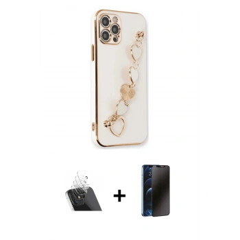 MARSİLYAN™- iPhone 12 Pro Kılıf Nova Işık Prime - Siyah 3D Antistatik Hayalet Cam Ekran Koruyucu + Kamera Lens Koruma Cam - SF