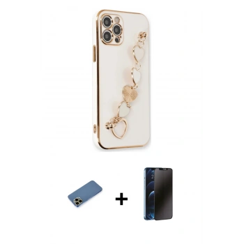 MARSİLYAN™- iPhone 12 Pro Kılıf Nova Işık Prime - Siyah 3D Antistatik Hayalet Cam Ekran Koruyucu + Shine Kamera Lens Koruma Cam - GD