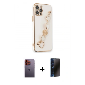 MARSİLYAN™- iPhone 12 Pro Kılıf Nova Işık Prime - Siyah 3D Antistatik Hayalet Cam Ekran Koruyucu + Neon Fosforlu Kamera Lens - TU