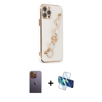 MARSİLYAN™- iPhone 12 Pro Kılıf Nova Işık Prime - Siyah 3D Antistatik Seramik Nano Ekran Koruyucu + Neon Fosforlu Kamera Lens - SI