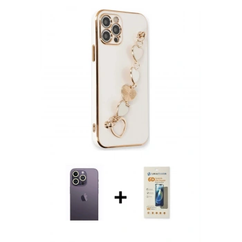 MARSİLYAN™- iPhone 12 Pro Kılıf Nova Işık Prime - Siyah 6D Mat Seramik Hayalet Nano Ekran Koruyucu + Neon Fosforlu Kamera Lens - BZ