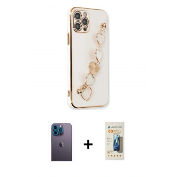 MARSİLYAN™- iPhone 12 Pro Kılıf Nova Işık Prime - Siyah 6D Mat Seramik Hayalet Nano Ekran Koruyucu + Neon Fosforlu Kamera Lens - MI