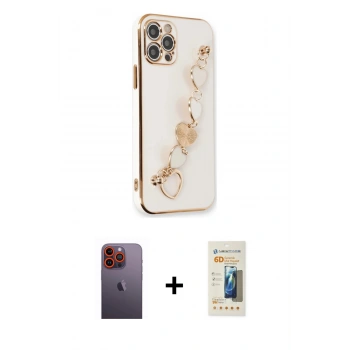 MARSİLYAN™- iPhone 12 Pro Kılıf Nova Işık Prime - Siyah 6D Mat Seramik Hayalet Nano Ekran Koruyucu + Neon Fosforlu Kamera Lens - TU