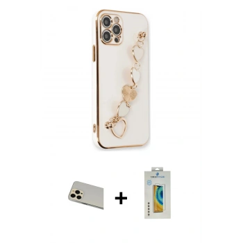 MARSİLYAN™- iPhone 12 Pro Kılıf Nova Işık Prime - Siyah Polymer Nano Ekran Koruyucu + Rainbow Kamera Lens Koruma Cam - GD
