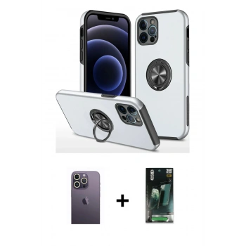 MARSİLYAN™- iPhone 12 Pro Kılıf Odak Form Prime - Şeffaf 360 Full Body Arka Koruyucu + Neon Fosforlu Kamera Lens - BZ
