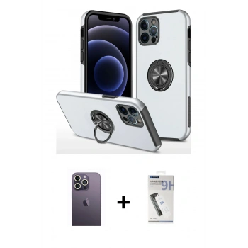 MARSİLYAN™- iPhone 12 Pro Kılıf Odak Form Prime - Şeffaf Uv Polymer Nano Ekran Koruyucu + Neon Fosforlu Kamera Lens - BZ