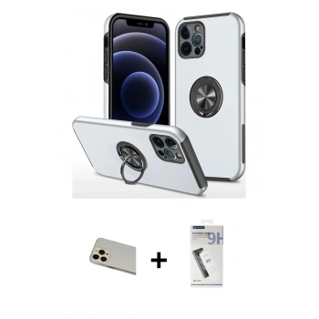 MARSİLYAN™- iPhone 12 Pro Kılıf Odak Form Prime - Şeffaf Uv Polymer Nano Ekran Koruyucu + Rainbow Kamera Lens Koruma Cam - GD