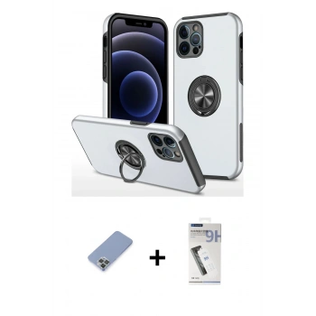MARSİLYAN™- iPhone 12 Pro Kılıf Odak Form Prime - Şeffaf Uv Polymer Nano Ekran Koruyucu + Metal Kamera Lens Koruma Cam - KUYL