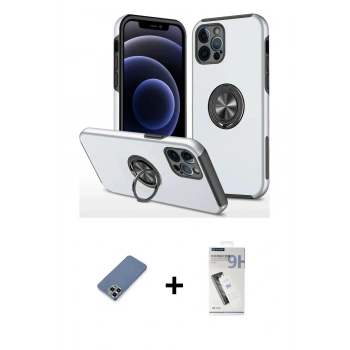 MARSİLYAN™- iPhone 12 Pro Kılıf Odak Form Prime - Şeffaf Uv Polymer Nano Ekran Koruyucu + Metal Kamera Lens Koruma Cam - AKYL