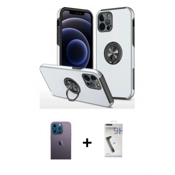 MARSİLYAN™- iPhone 12 Pro Kılıf Odak Form Prime - Şeffaf Uv Polymer Nano Ekran Koruyucu + Neon Fosforlu Kamera Lens - MI