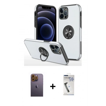 MARSİLYAN™- iPhone 12 Pro Kılıf Odak Form Prime - Şeffaf Uv Polymer Nano Ekran Koruyucu + Neon Fosforlu Kamera Lens - SI