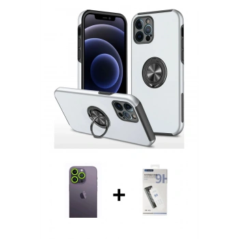 MARSİLYAN™- iPhone 12 Pro Kılıf Odak Form Prime - Şeffaf Uv Polymer Nano Ekran Koruyucu + Neon Fosforlu Kamera Lens - YL