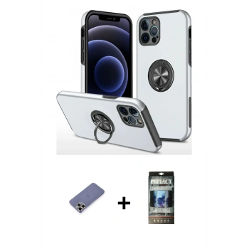 MARSİLYAN™- iPhone 12 Pro Kılıf Odak Form Prime - Siyah 34D Hayalet Izgaralı Cam + Metal Kamera Lens Koruma Cam - GD
