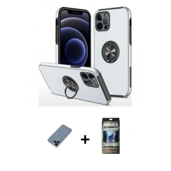 MARSİLYAN™- iPhone 12 Pro Kılıf Odak Form Prime - Siyah 34D Hayalet Izgaralı Cam + Metal Kamera Lens Koruma Cam - MI