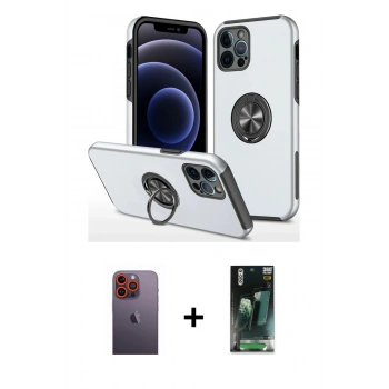 MARSİLYAN™- iPhone 12 Pro Kılıf Odak Form Prime - Siyah 360 Mat Full Body Arka Koruyucu + Neon Fosforlu Kamera Lens - TU