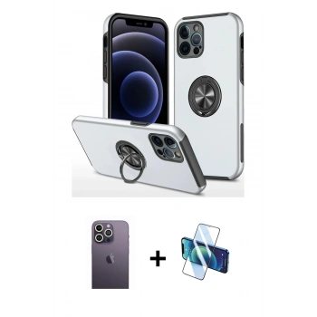 MARSİLYAN™- iPhone 12 Pro Kılıf Odak Form Prime - Siyah 3D Antistatik Cam Ekran Koruyucu + Neon Fosforlu Kamera Lens - BZ