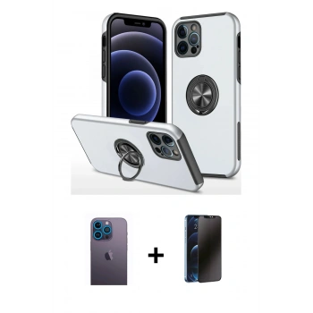 MARSİLYAN™- iPhone 12 Pro Kılıf Odak Form Prime - Siyah 3D Antistatik Hayalet Cam Ekran Koruyucu + Neon Fosforlu Kamera Lens - MI