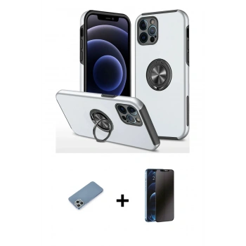 MARSİLYAN™- iPhone 12 Pro Kılıf Odak Form Prime - Siyah 3D Antistatik Hayalet Cam Ekran Koruyucu + Shine Kamera Lens Koruma Cam - GS