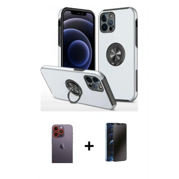 MARSİLYAN™- iPhone 12 Pro Kılıf Odak Form Prime - Siyah 3D Antistatik Hayalet Cam Ekran Koruyucu + Neon Fosforlu Kamera Lens - TU