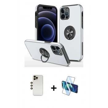 MARSİLYAN™- iPhone 12 Pro Kılıf Odak Form Prime - Siyah 3D Antistatik Seramik Nano Ekran Koruyucu + Shine Kamera Lens - GD
