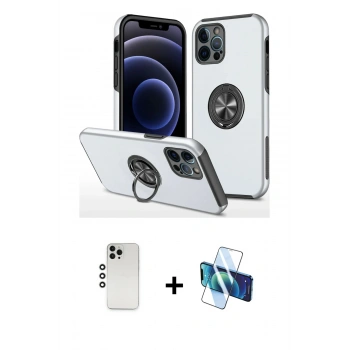 MARSİLYAN™- iPhone 12 Pro Kılıf Odak Form Prime - Siyah 3D Antistatik Seramik Nano Ekran Koruyucu + Shine Kamera Lens - GS