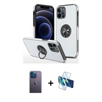MARSİLYAN™- iPhone 12 Pro Kılıf Odak Form Prime - Siyah 3D Antistatik Seramik Nano Ekran Koruyucu + Neon Fosforlu Kamera Lens - MI