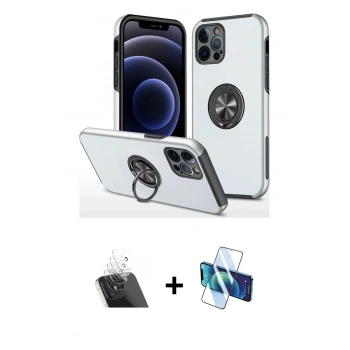 MARSİLYAN™- iPhone 12 Pro Kılıf Odak Form Prime - Siyah 3D Antistatik Seramik Nano Ekran Koruyucu + Kamera Lens Koruma Cam - SF