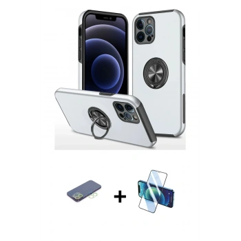 MARSİLYAN™- iPhone 12 Pro Kılıf Odak Form Prime - Siyah 3D Antistatik Seramik Nano Ekran Koruyucu + Renkli Kamera Lens Koruma Cam - YL