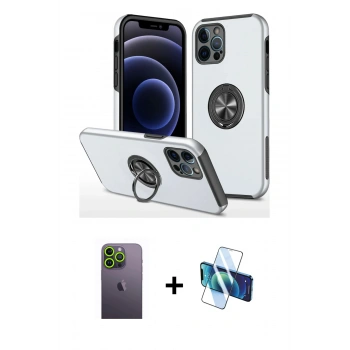 MARSİLYAN™- iPhone 12 Pro Kılıf Odak Form Prime - Siyah 3D Antistatik Seramik Nano Ekran Koruyucu + Neon Fosforlu Kamera Lens - YL
