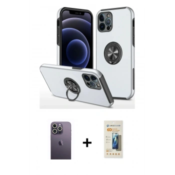 MARSİLYAN™- iPhone 12 Pro Kılıf Odak Form Prime - Siyah 6D Mat Seramik Hayalet Nano Ekran Koruyucu + Neon Fosforlu Kamera Lens - BZ
