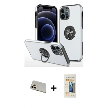 MARSİLYAN™- iPhone 12 Pro Kılıf Odak Form Prime - Siyah 6D Mat Seramik Hayalet Nano Ekran Koruyucu + Rainbow Kamera Lens Koruma Cam - GD