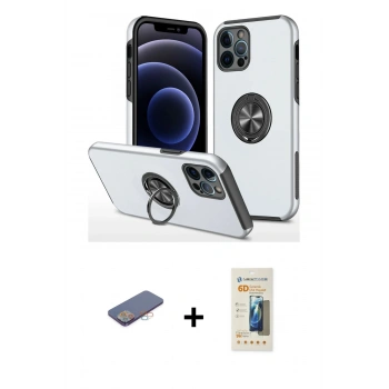 MARSİLYAN™- iPhone 12 Pro Kılıf Odak Form Prime - Siyah 6D Mat Seramik Hayalet Nano Ekran Koruyucu + Renkli Kamera Lens Koruma Cam - PE